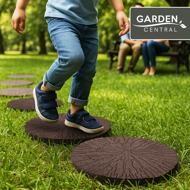 Garden Central 4 Pack 18x18" Cracked Log Round Decorative Stepping Stones, Brown - VMInnovations