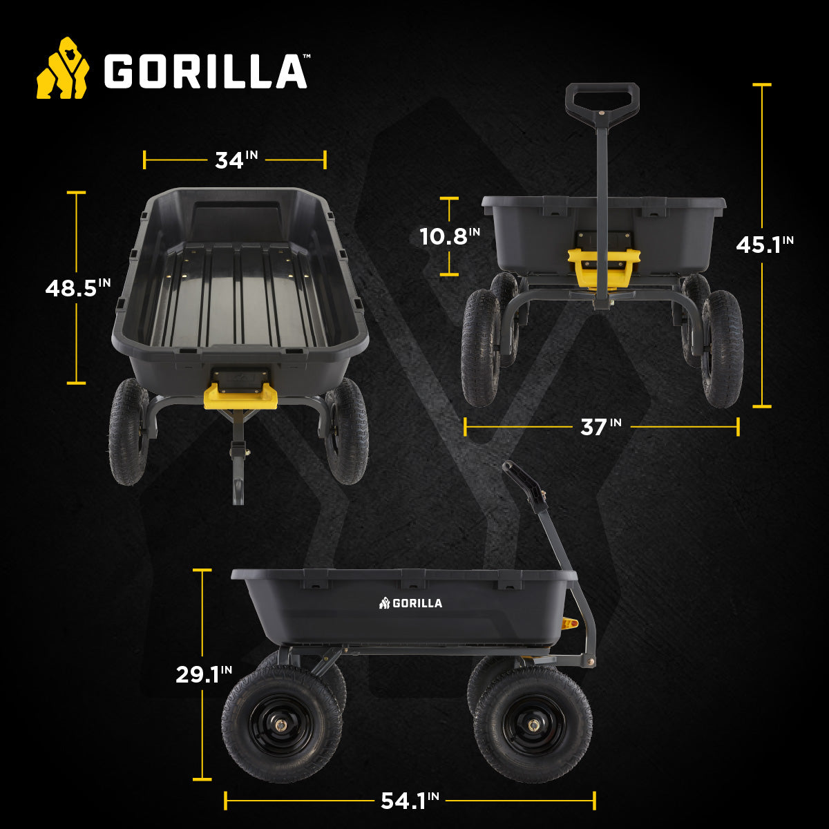 Gorilla Carts Heavy Duty 12 Cubic Foot Poly Yard Dump Garden Utility Cart, Black