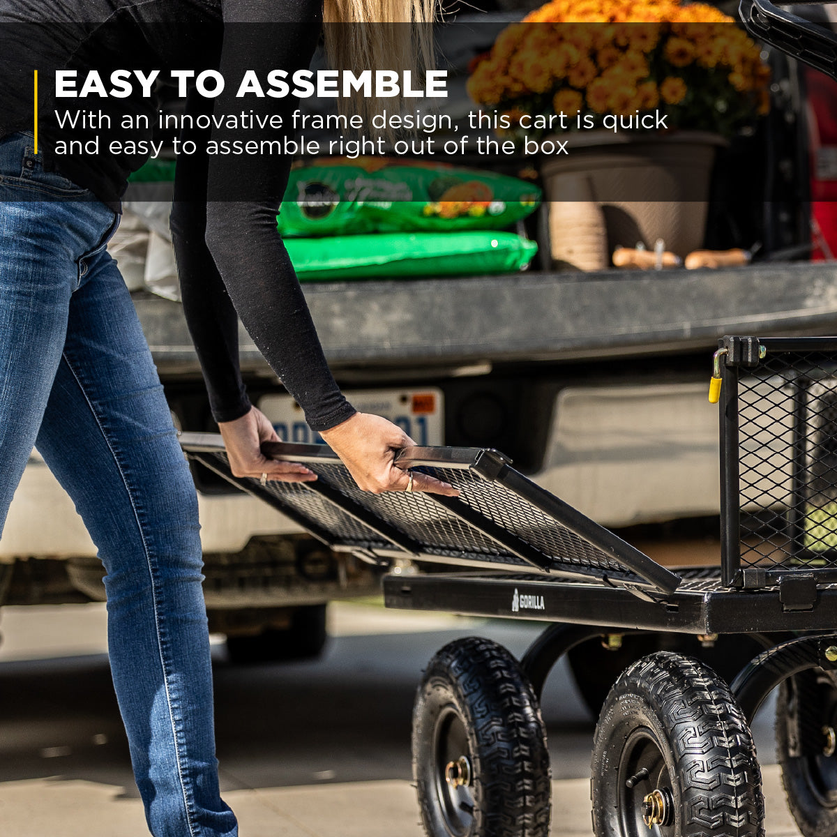 Gorilla Carts Steel Utility Cart Garden Beach Wagon, 900 Pound Capacity, Gray