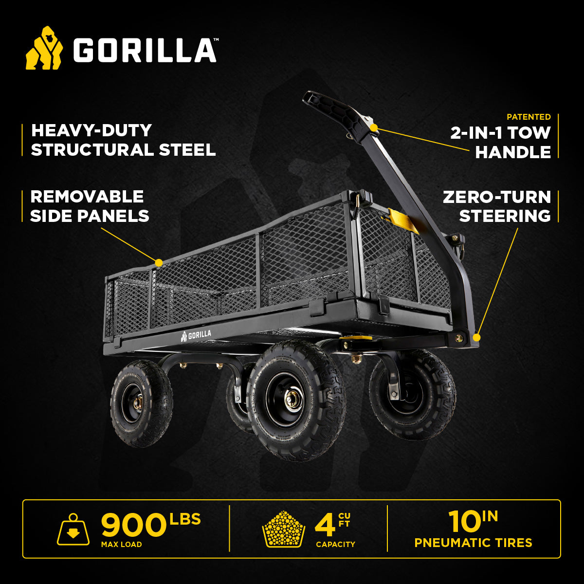 Gorilla Carts Steel Utility Cart Garden Beach Wagon, 900 Pound Capacity, Gray - VMInnovations