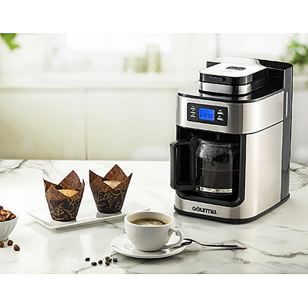 Gourmia Gourmet Stainless Steel Coffee Maker Machine with Grinder (Open Box)