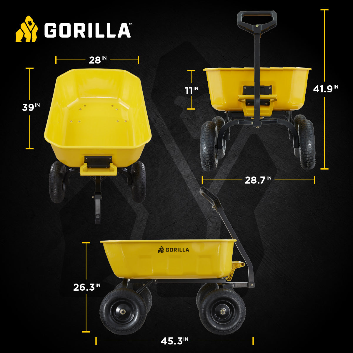 Gorilla Carts Heavy Duty Steel Yard Dump Cart Garden Wagon and 13" Tires, (Used) - VMInnovations