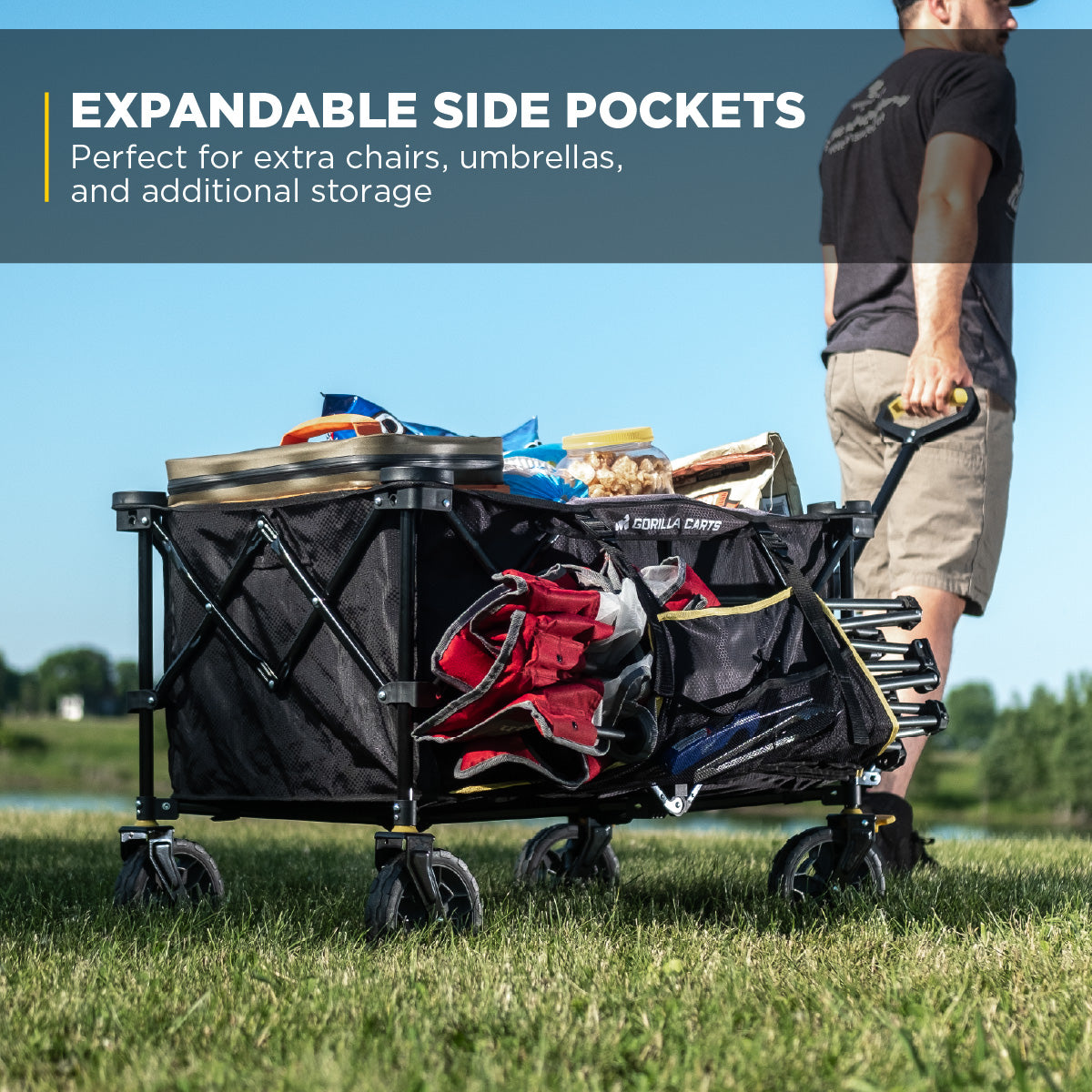 Gorilla Carts 7 Cu Ft Collapsible Outdoor Utility Wagon,Oversize Bed, Black