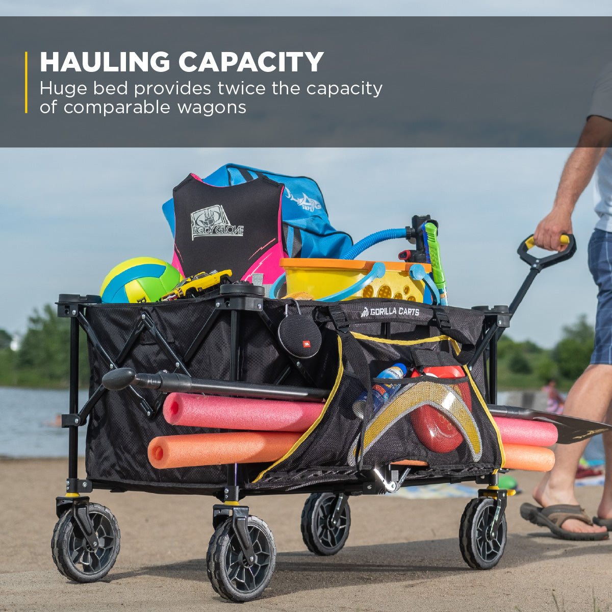Gorilla Carts 7 Cu Ft Collapsible Outdoor Utility Wagon,Oversize Bed, Black