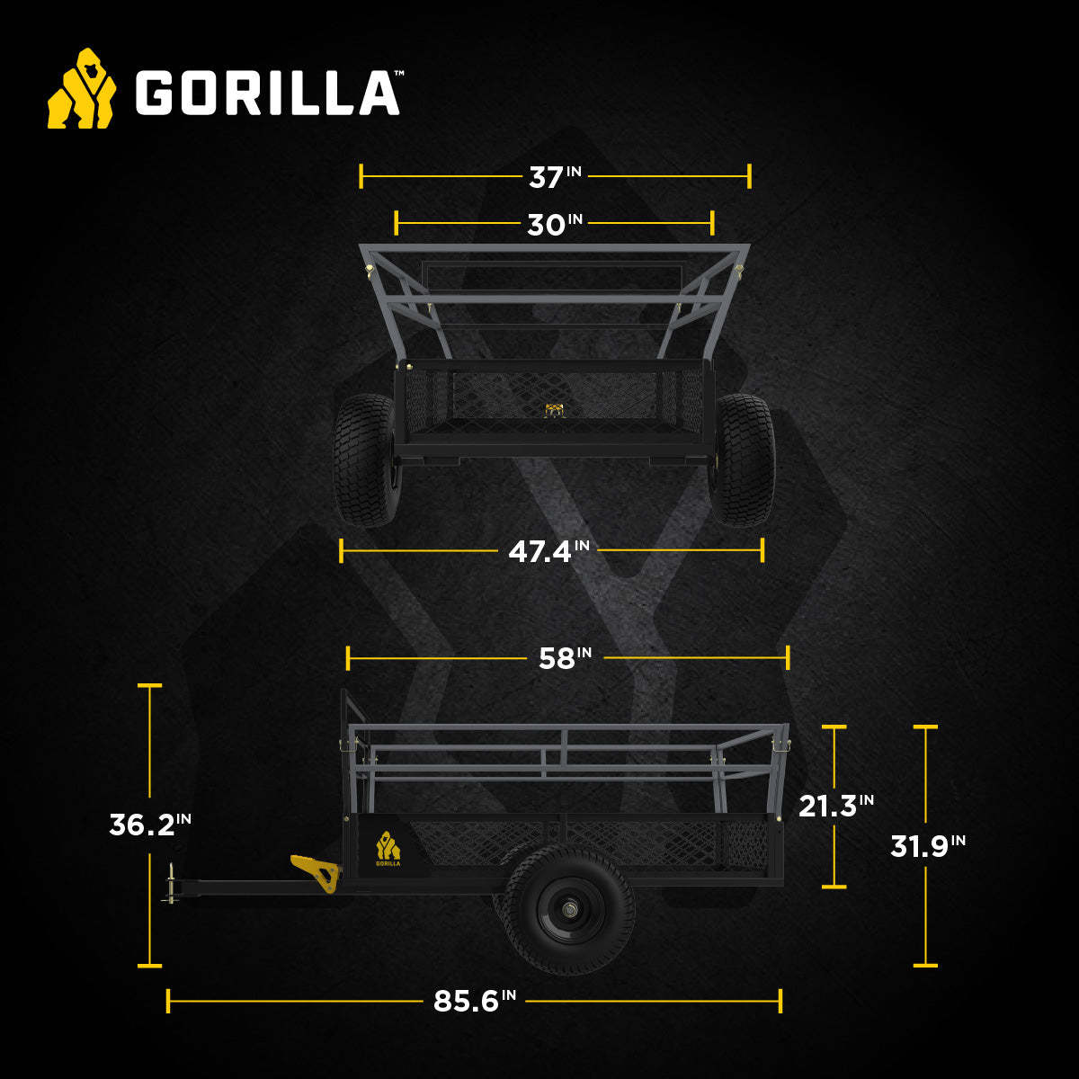Gorilla 1400lb Steel ATV Trailer Garden Cart w/Removable Sides & 3-in-1 Tailgate - VMInnovations