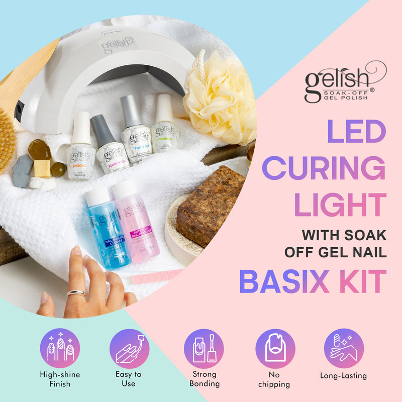 Gelish Mini Pro Soak Off Gel LED Curing Light with Soak Off Gel Nail Basix Kit