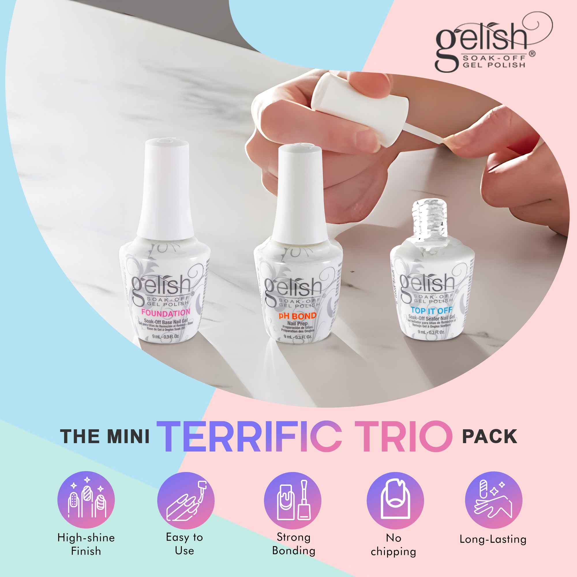 Gelish Mini Terrific Trio Collection Soak Off Nail Polish Kit (Open Box) - VMInnovations