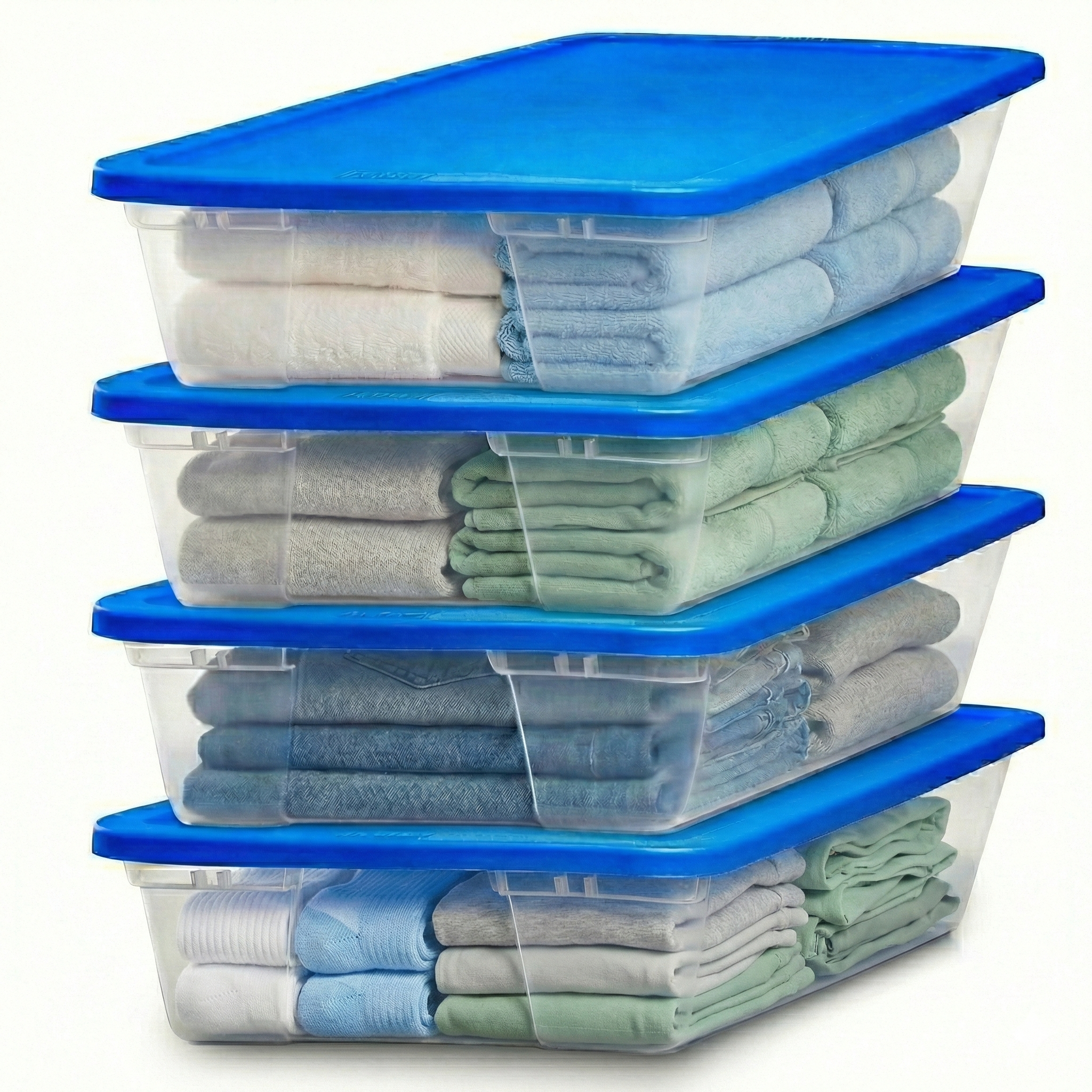 Homz Snaplock 41 Qt Stackable Plastic Storage Container w/ Lid, Blue (4 Pack)