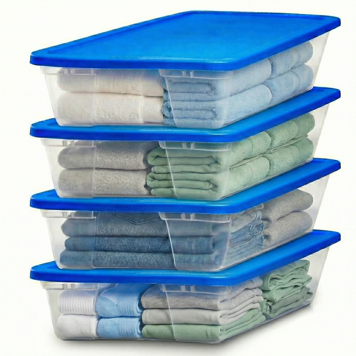 Homz Snaplock 41 Qt Stackable Plastic Storage Container w/ Lid, Blue (4 Pack)
