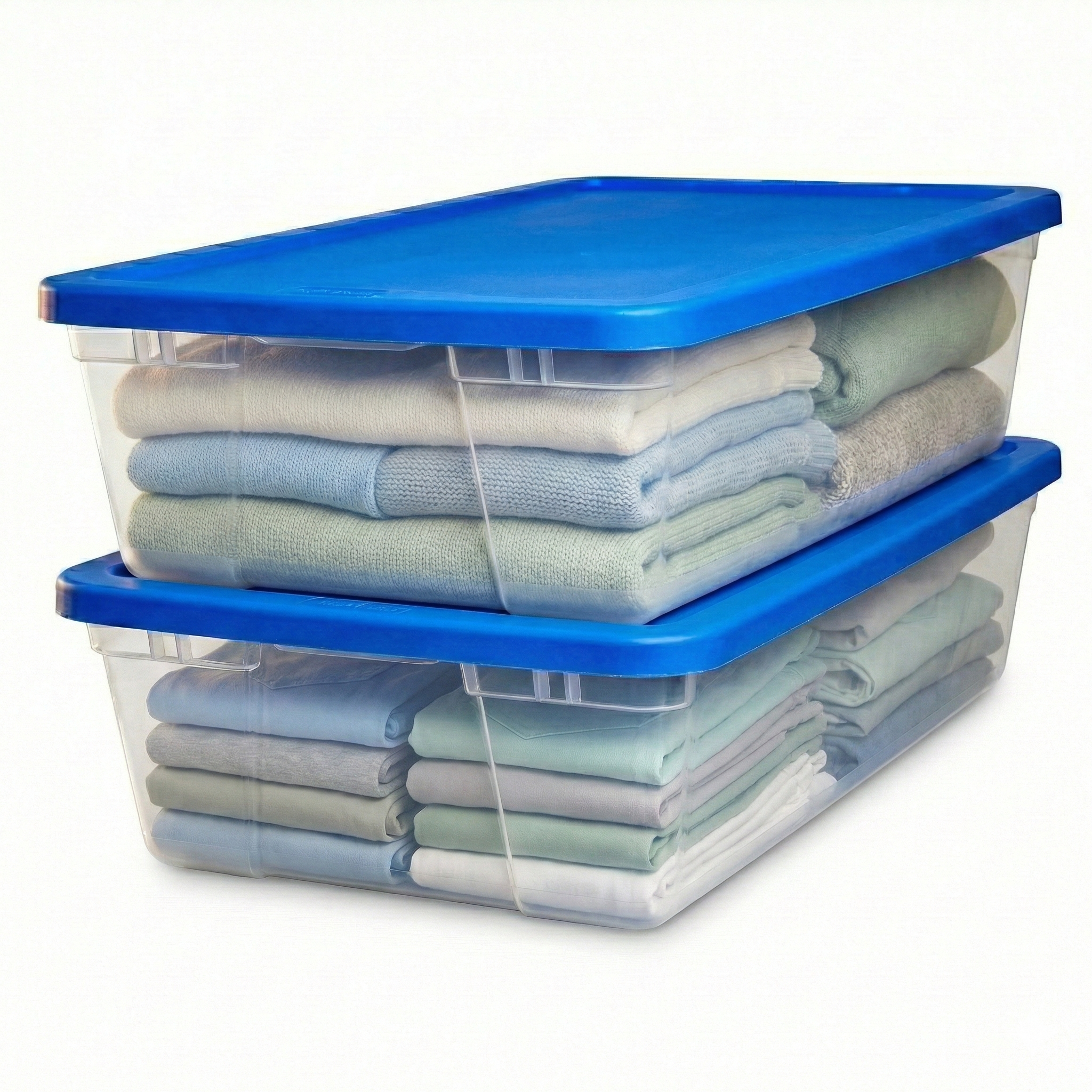 Homz Snaplock 41 Qt Stackable Plastic Storage Container w/ Lid, 2 Pack, Blue
