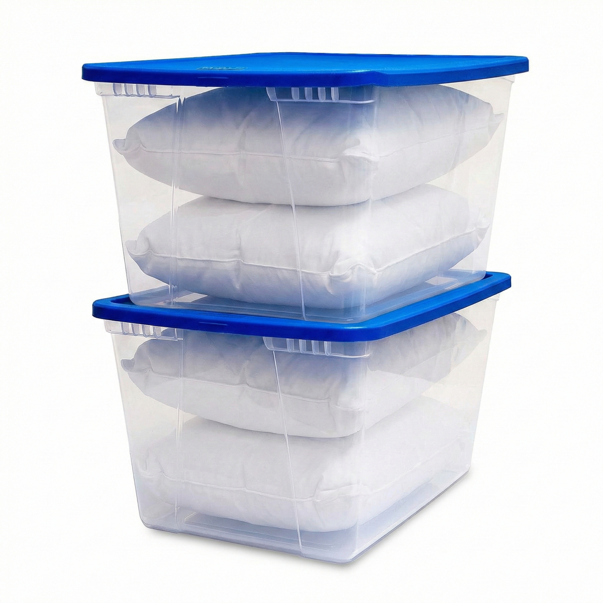 Homz 56 Qt Stackable Plastic Storage Container with Snaplock Lid, Blue (2 Pack)
