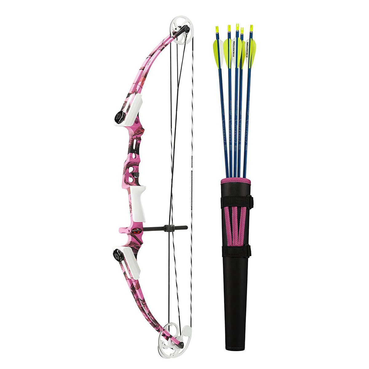 Genesis Mini, Youth Compound Archery Set w/ Arrows & Quiver,Right Hand,Pink Camo - VMInnovations