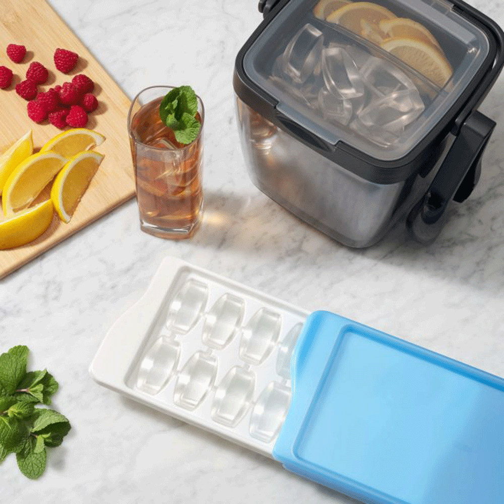 OXO Good Grips 3 Piece Plastic Insulated Ice Bucket Bin w/ Clear Lid & Tong Set