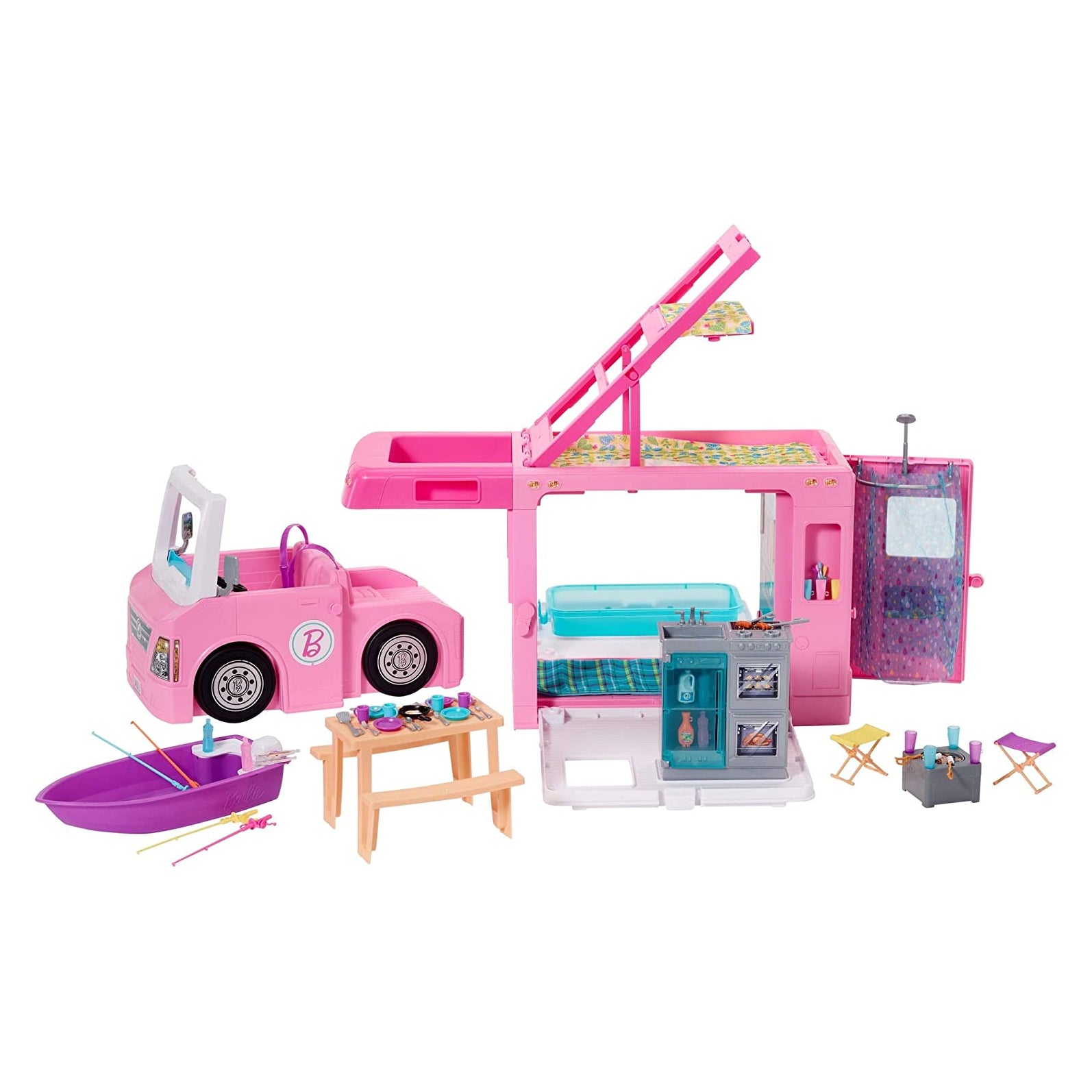 Barbie GHL93 3-in-1 DreamCamper Transforming Vehicle Play Set w/ 50 Accessories