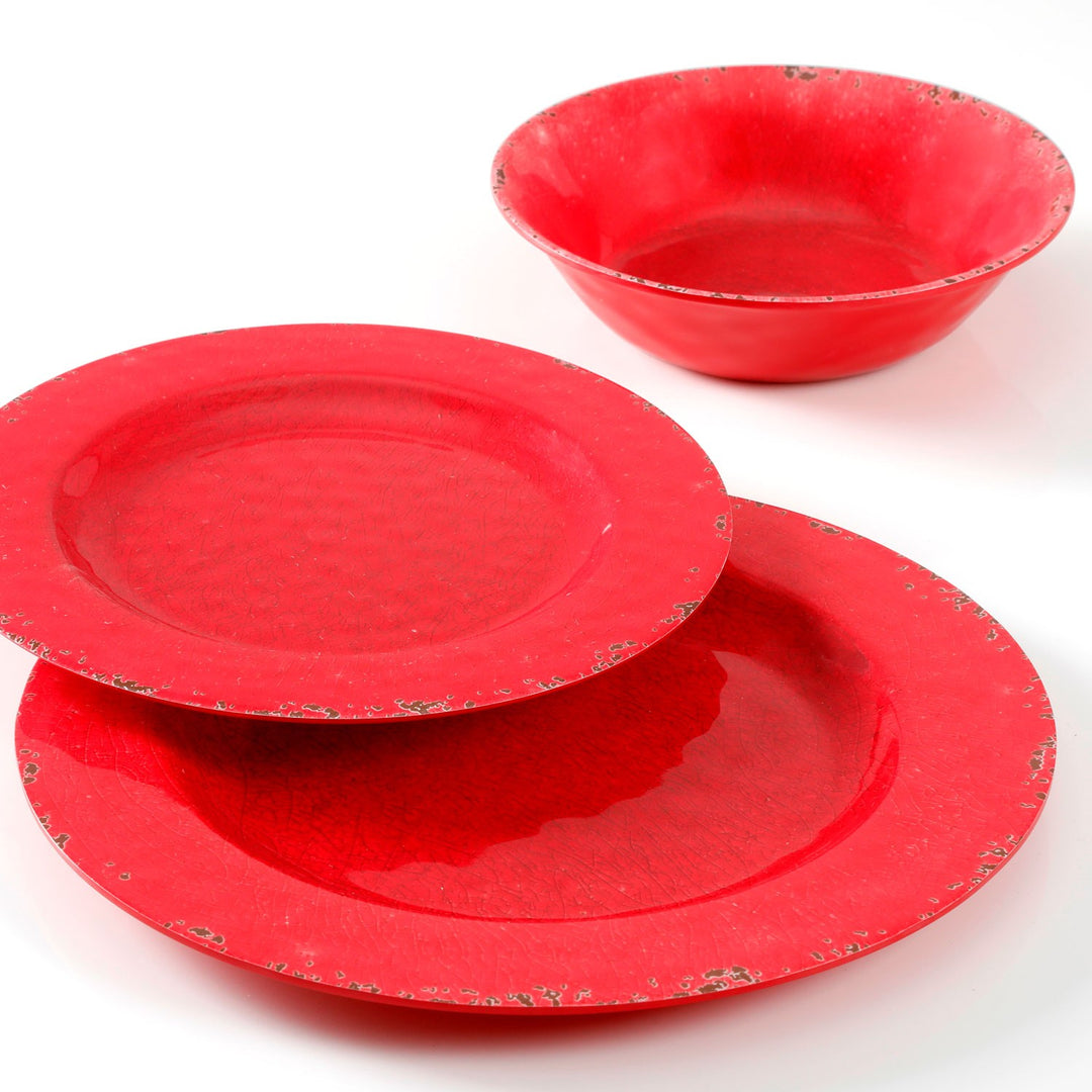 Gibson Studio California Mauna 12-Piece Durable Melamine Dinnerware Set, Red - VMInnovations