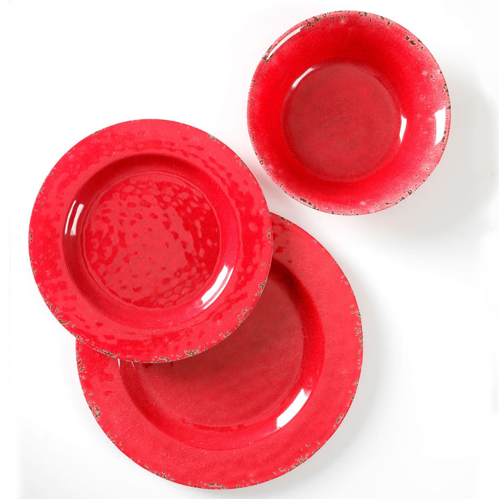 Gibson Studio California Mauna 12-Piece Durable Melamine Dinnerware Set, Red - VMInnovations