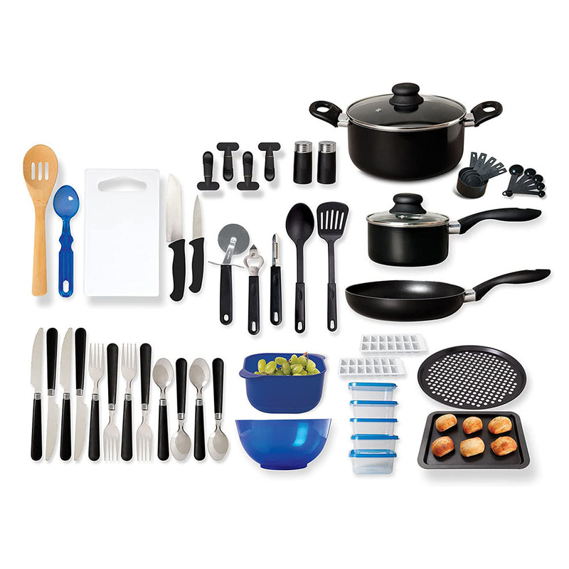 Gibson Home Total Kitchen 59 Piece Prep, Storage, Cookware Dinnerware Set, Black