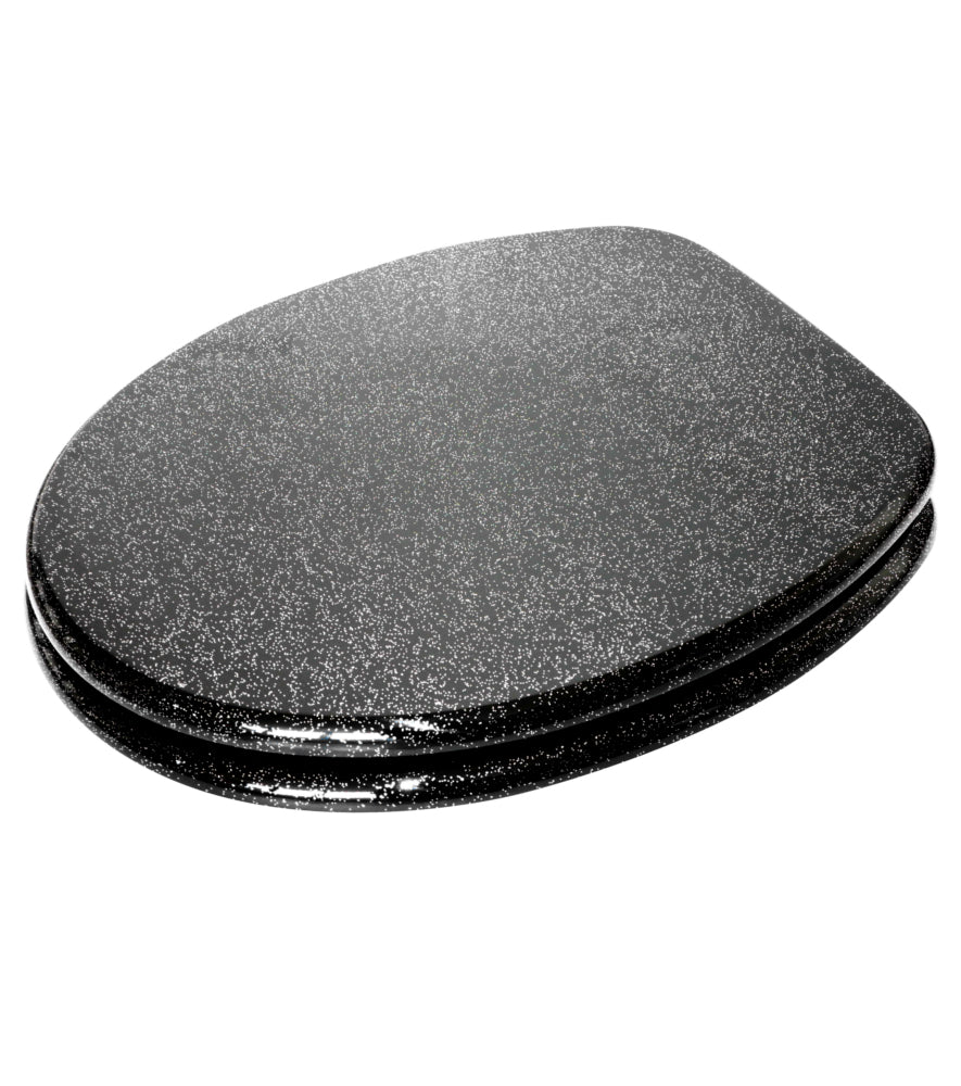 Sanilo Round Soft Close Lid Wooden Toilet Seat, Glittering Black (Open Box)