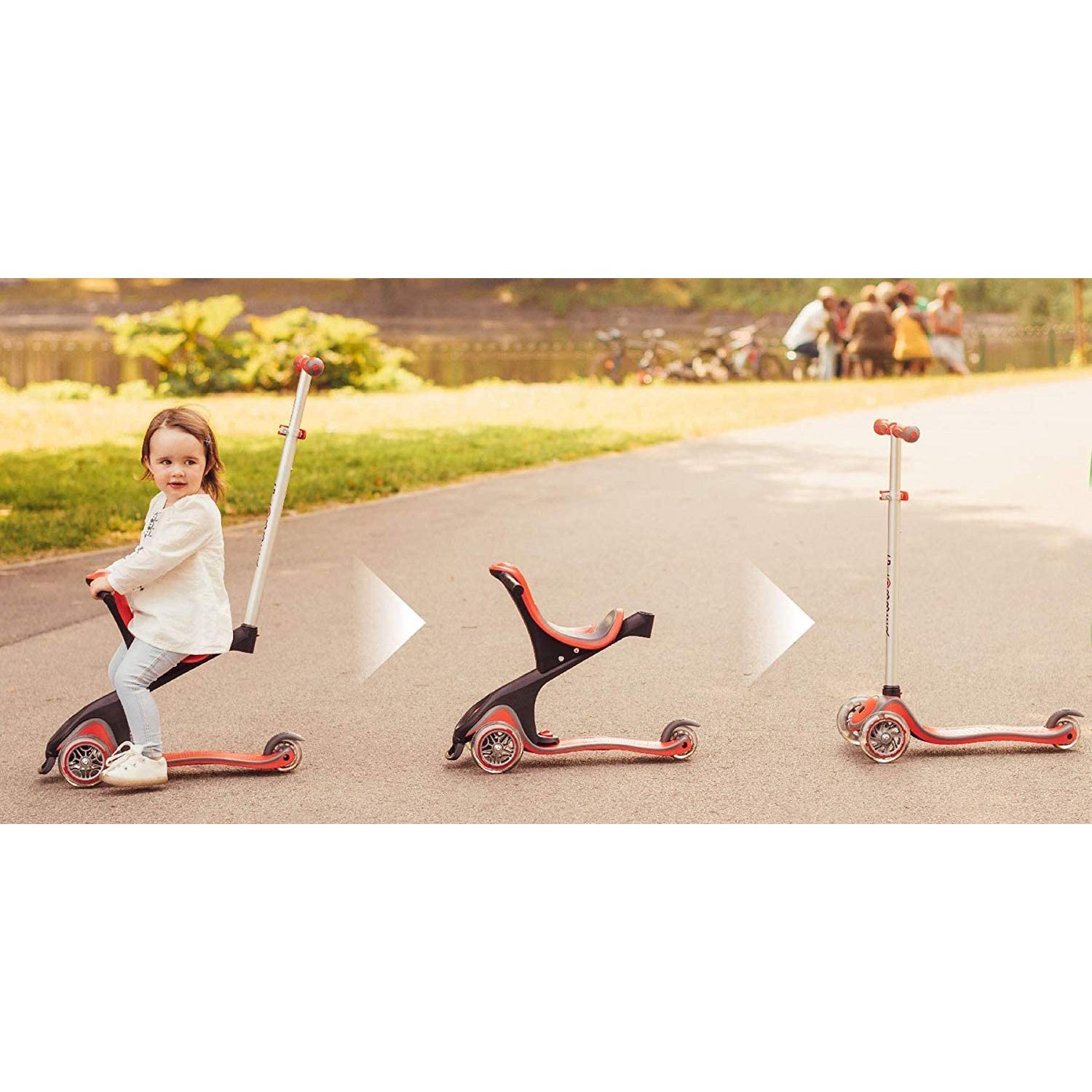 Globber Go Up Sporty Kids Versatile 3-Wheel Riding Kick Scooter Bike, Deep Pink