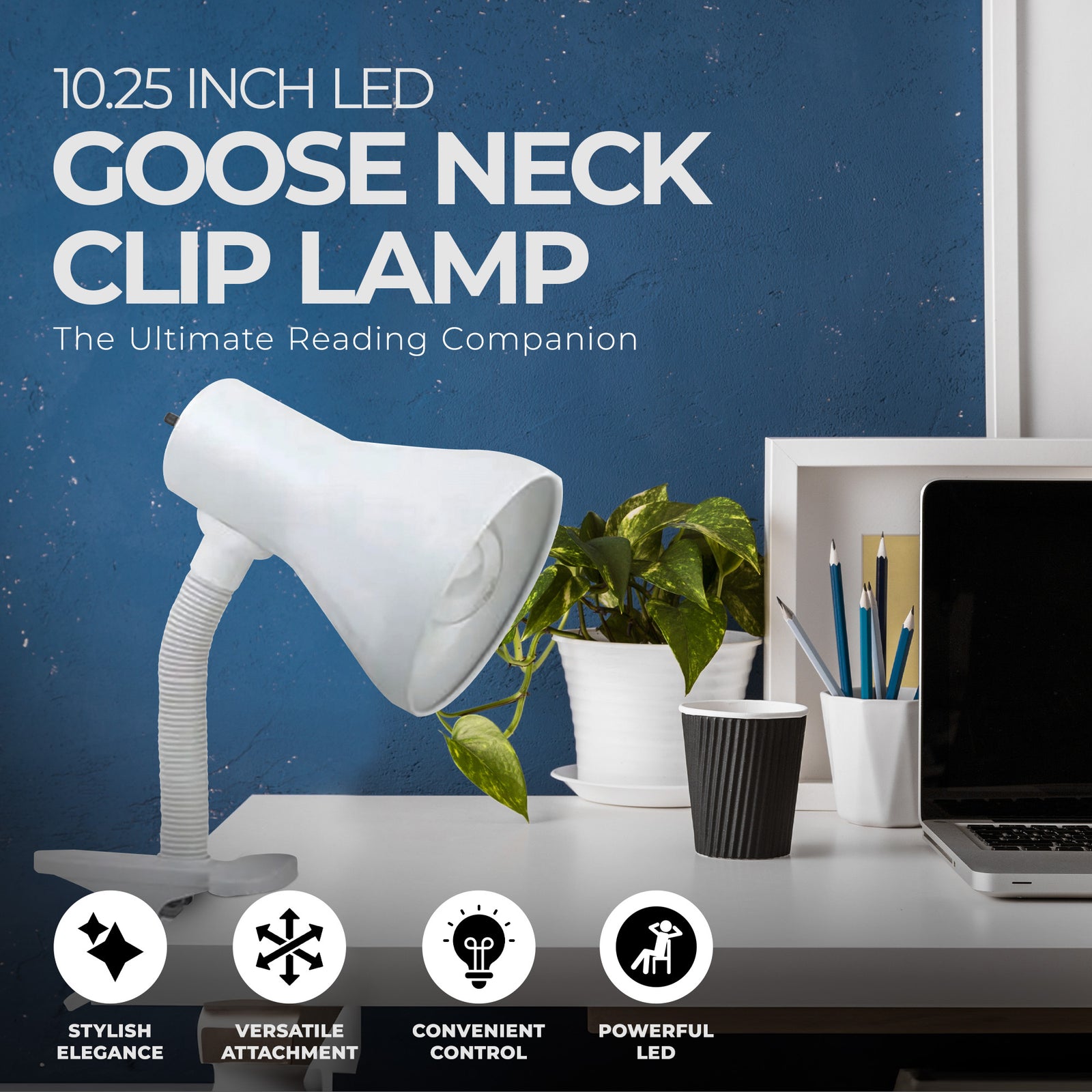 Globe Electric 10.25" LED Goose Neck Clip Lamp with Rotary On/Off Switch, White - VMInnovations
