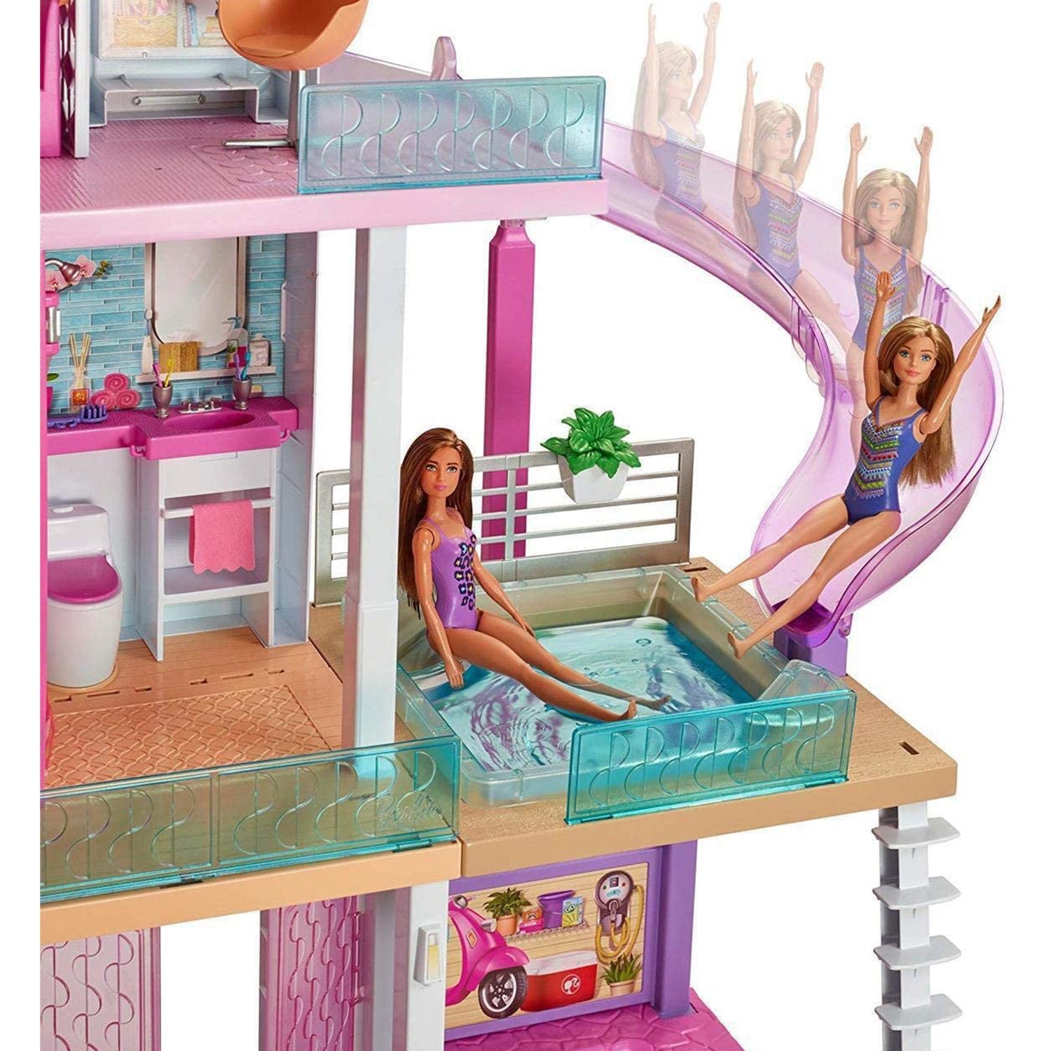 Barbie FHY73 DreamHouse Portable Doll House with Furniture and Accessories, Pink