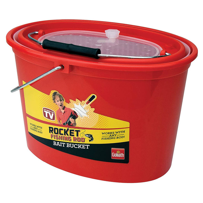 Goliath Durable Plastic Rocket Fishing Rod Bait Bucket with Breathing Lid, Red