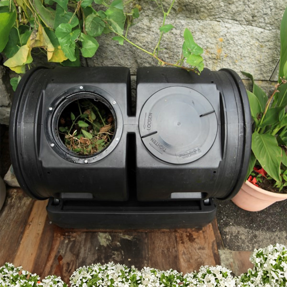 Good Ideas Compost Wizard Outdoor Garden Dual Tumbler Compost Container, Black (Refurbished)