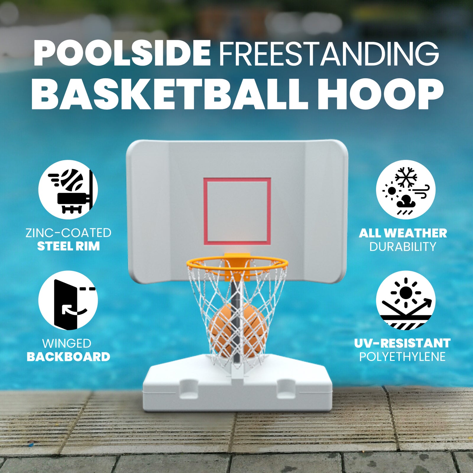 Good Ideas 15 Inch Pool Shot Wing It Pool Freestanding Basketball Hoop, White - VMInnovations