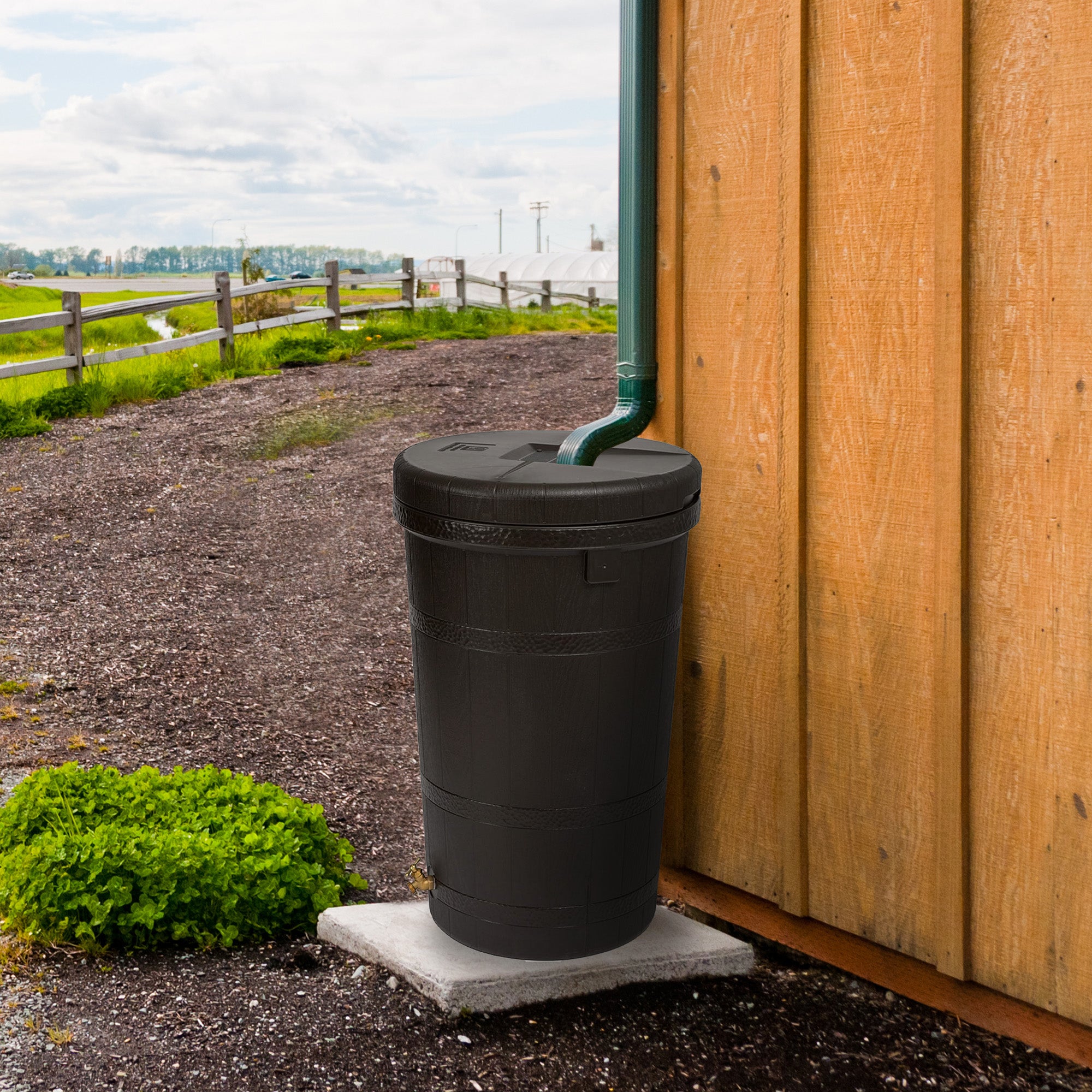 Good Ideas Aspen ECO 50 Gallon Outdoor Rain Barrel Water Storage Collector, Oak
