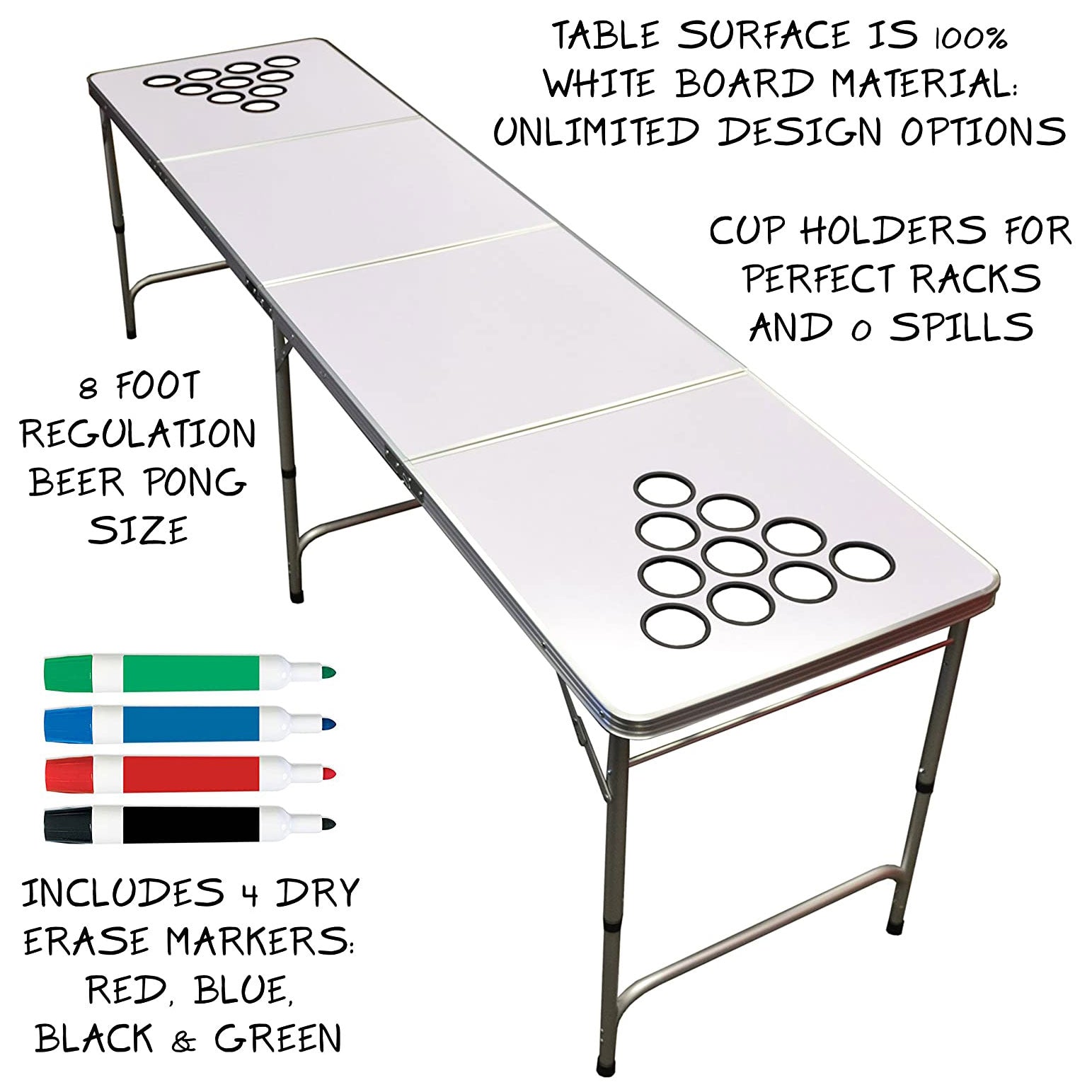 GoPong 8 Foot Folding Pong Tailgate Game Table with 6 Balls, Dry Erase(Open Box) - VMInnovations
