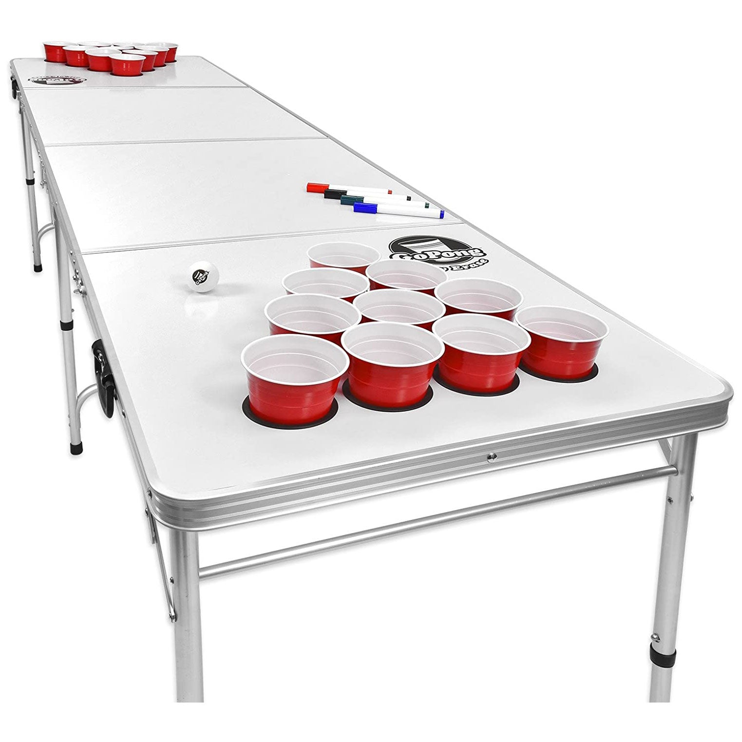 GoPong 8 Foot Folding Pong Tailgate Game Table with 6 Balls, Dry Erase(Open Box) - VMInnovations