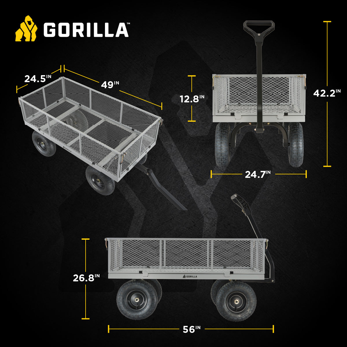 Gorilla Cart 1000 Pound Capacity Heavy Duty Steel Mesh Utility Wagon Cart, Gray