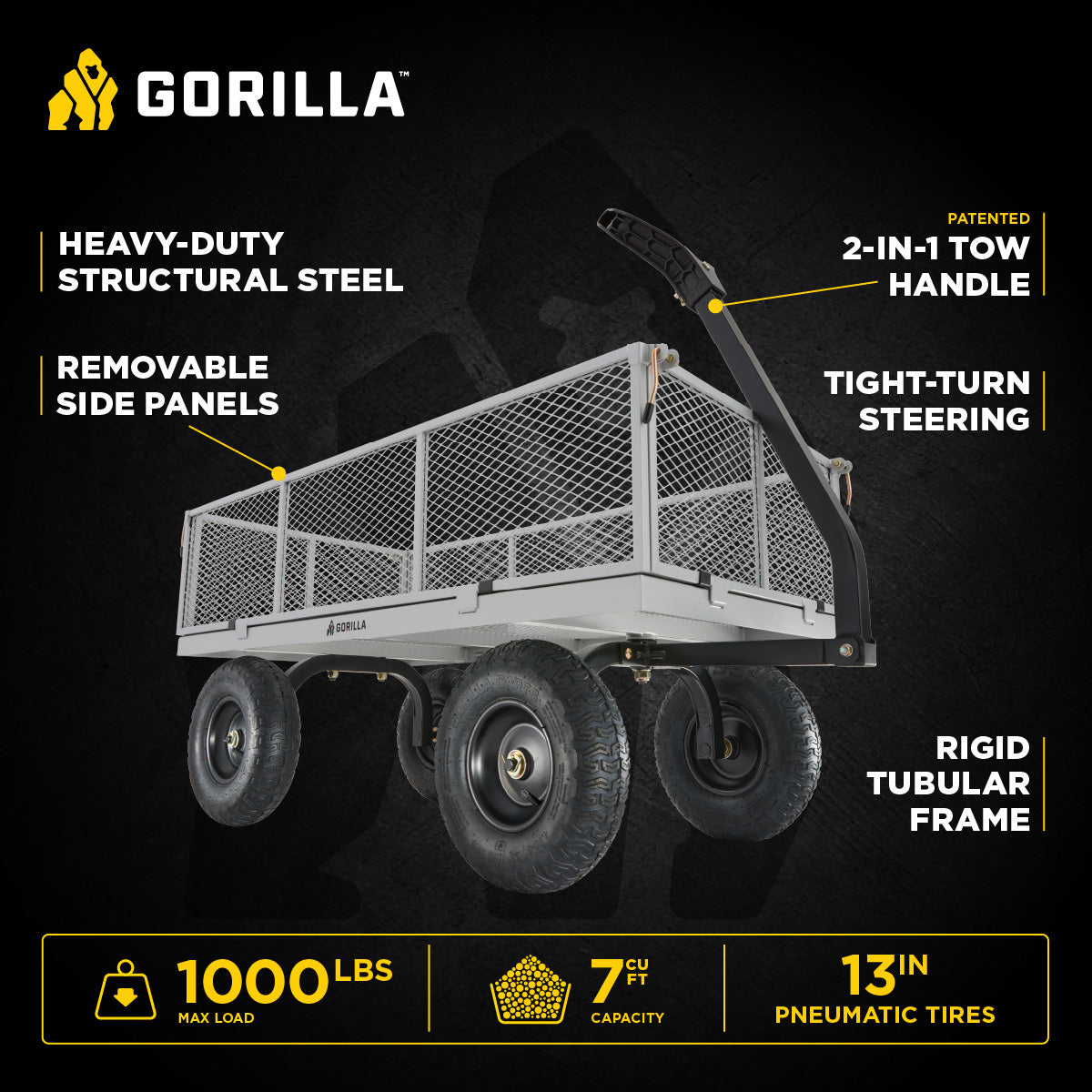 Gorilla Cart 1000 Pound Capacity Heavy Duty Steel Mesh Utility Wagon Cart, Gray