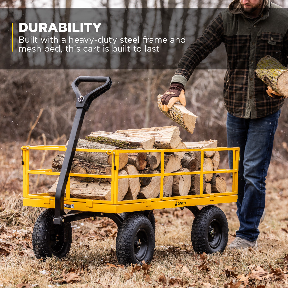Gorilla Carts Heavy Duty, 1200 lb Garden Wheelbarrow for Outdoor Use, Yellow Foldable Wagon