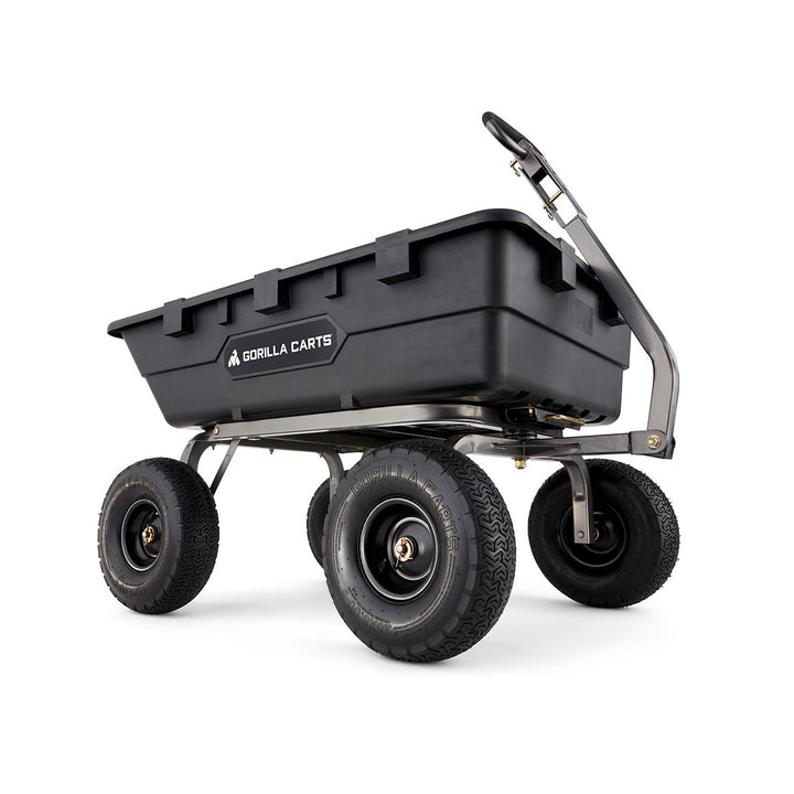 Gorilla Carts Heavy Duty Poly Yard Dump Cart Garden Wagon with 15 Inch Tires - VMInnovations