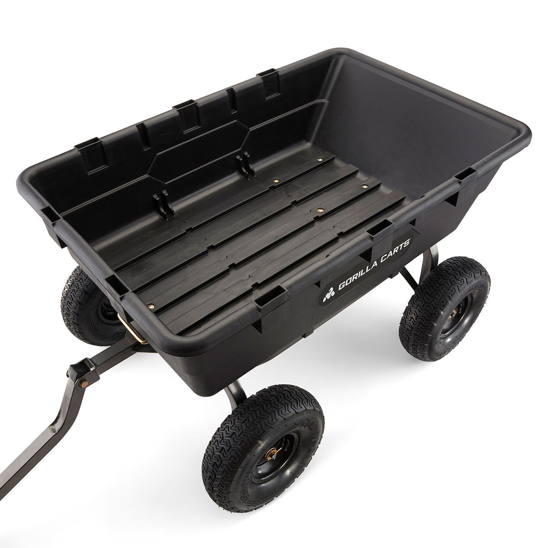 Gorilla Carts Heavy Duty Poly Yard Dump Cart Garden Wagon with 15 Inch Tires - VMInnovations