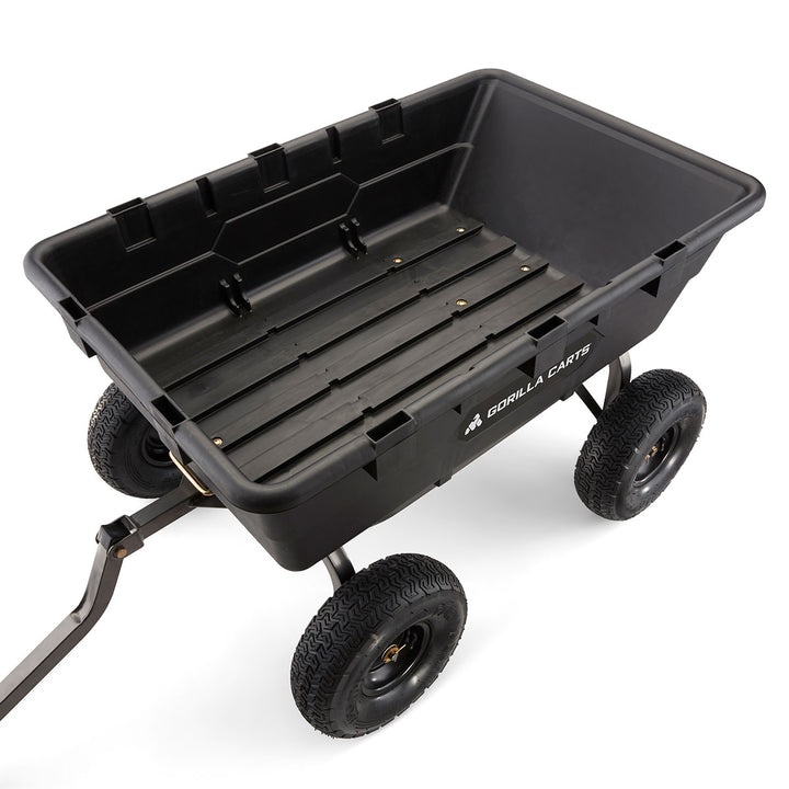 Gorilla Carts Heavy Duty Poly Yard Dump Cart Garden Wagon with 15 Inch Tires - VMInnovations