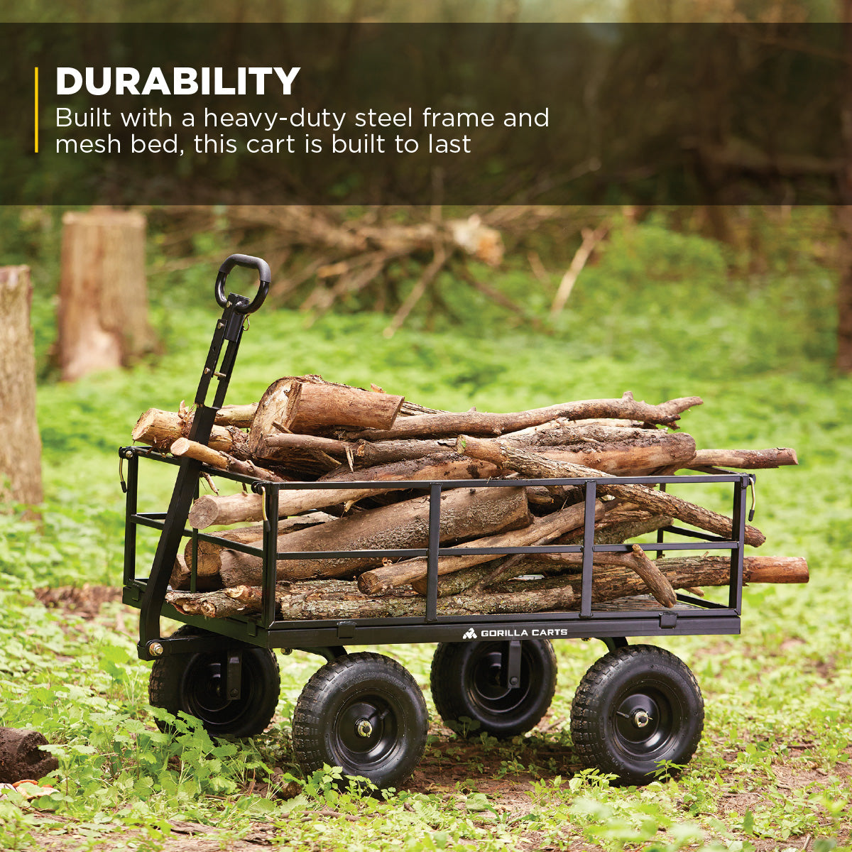 Gorilla Carts Steel Utility Cart, 9 Cubic Feet Garden Wagon with Removable Sides