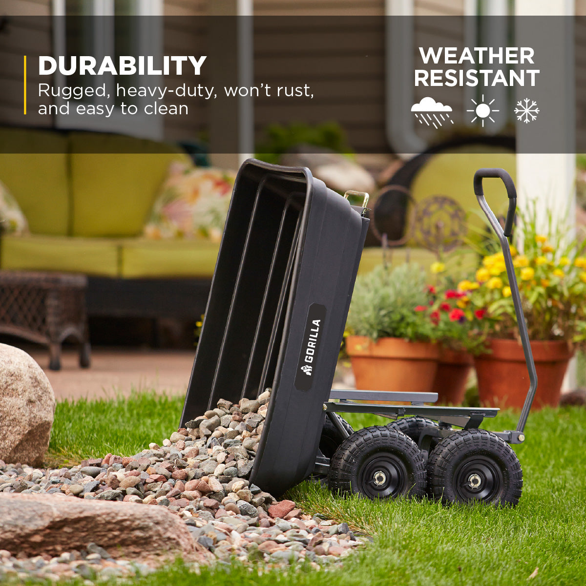 Gorilla Carts Poly Garden Dump Cart Camping Beach Wagon, 600 Pound Capacity - VMInnovations
