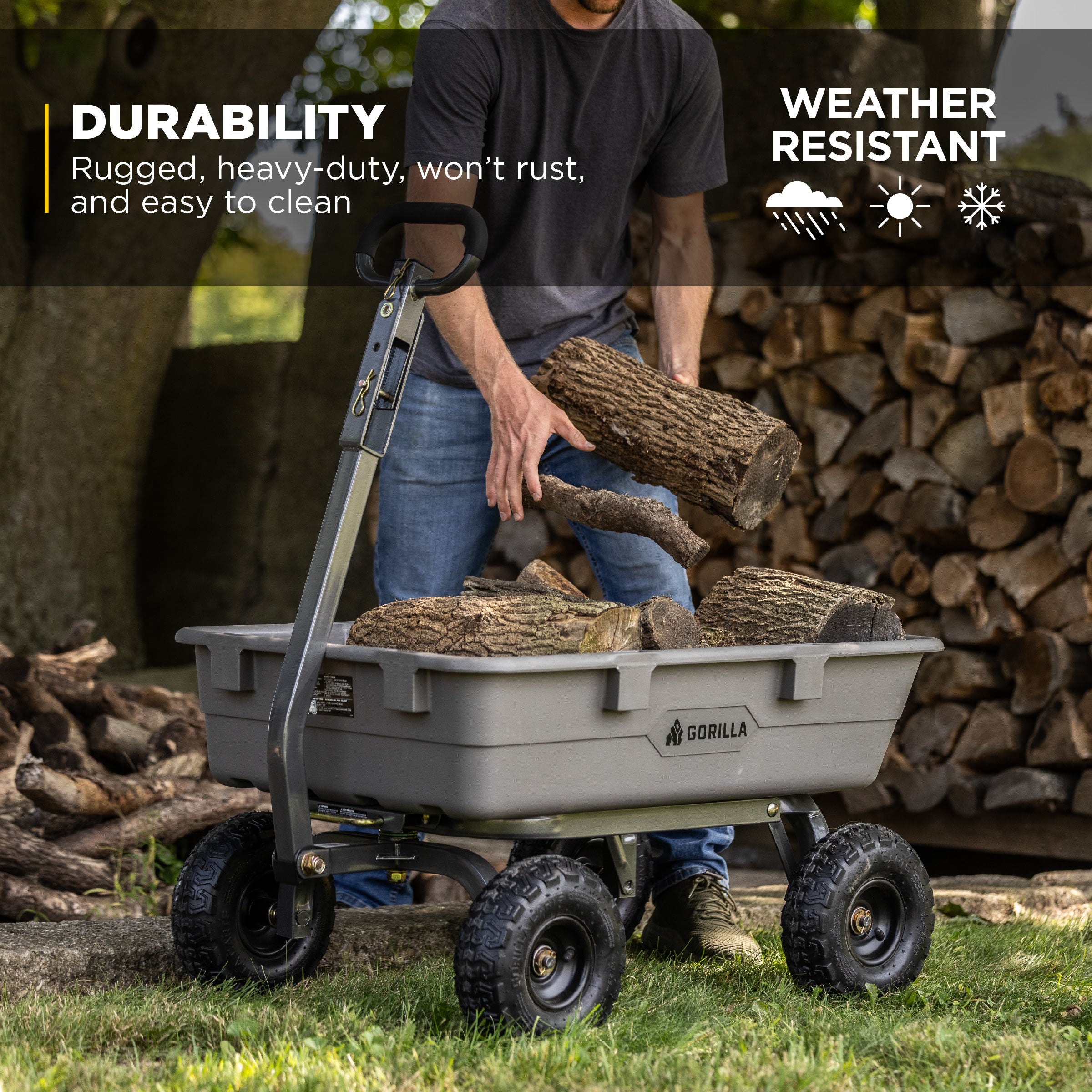 Gorilla Carts 800 Pound Capacity Heavy Duty Poly Yard Dump Utility Cart, Gray - VMInnovations