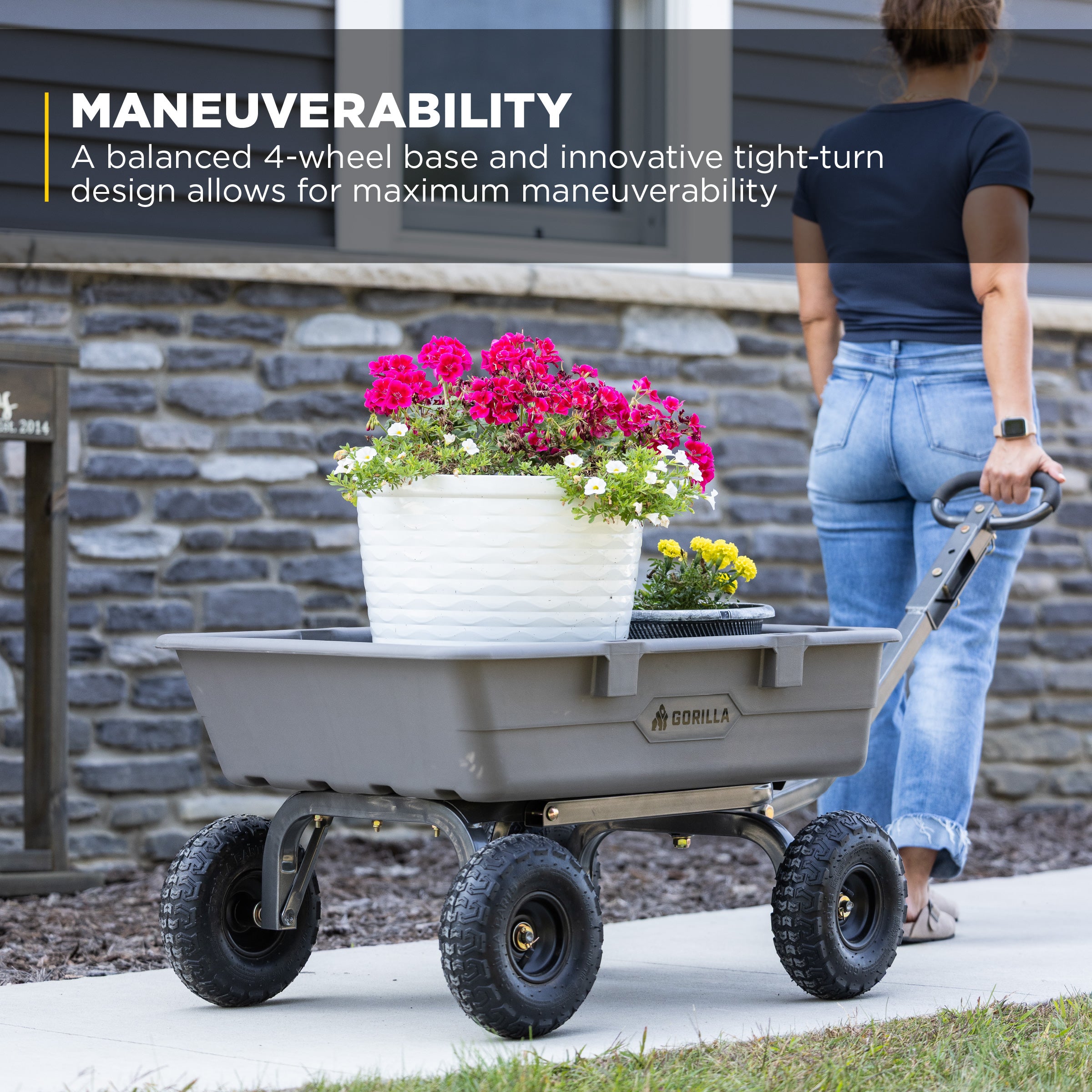 Gorilla Carts 800 Pound Capacity Heavy Duty Poly Yard Dump Utility Cart, Gray