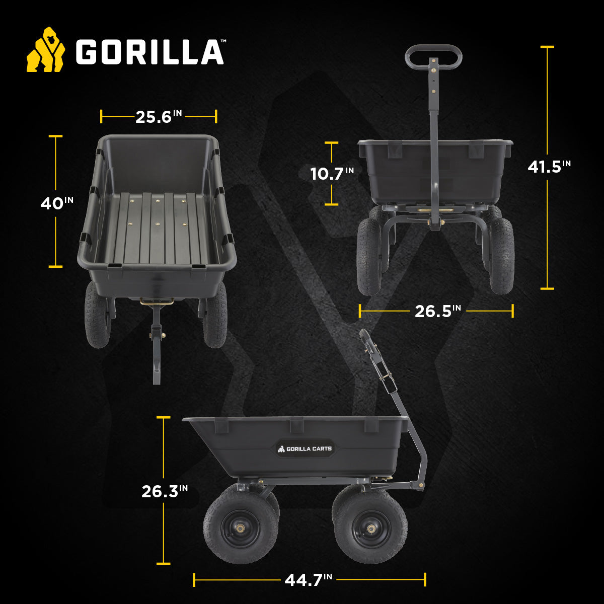 Gorilla Carts Poly Garden Dump Cart Camping Beach Wagon, 1200 Pound Capacity