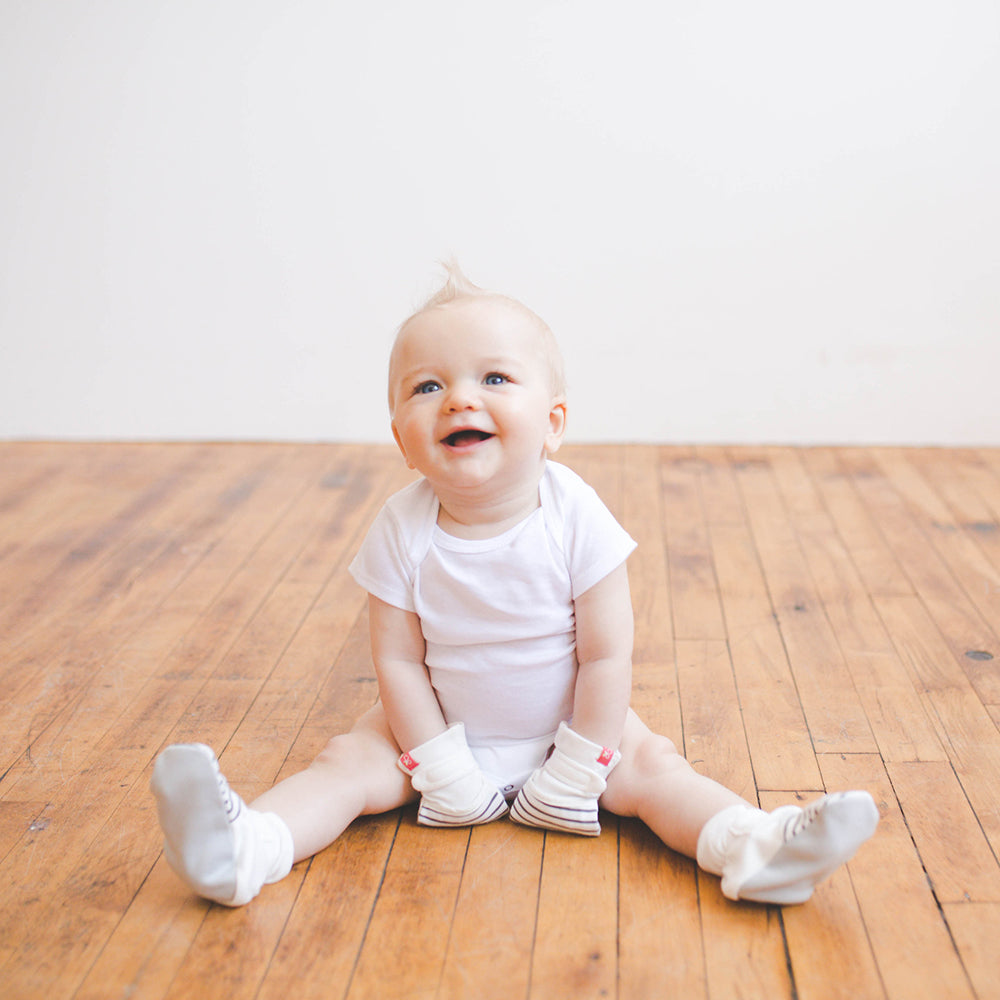 Goumikids Soft Organic Stay On Adjustable Baby Infant Booties, 6-12M Stripe Gray - VMInnovations