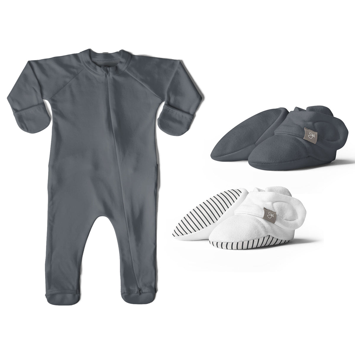 Goumikids 0-3M Unisex Baby Footie Pajamas w/ Booties (2 Pairs), Midnight/Stripe - VMInnovations