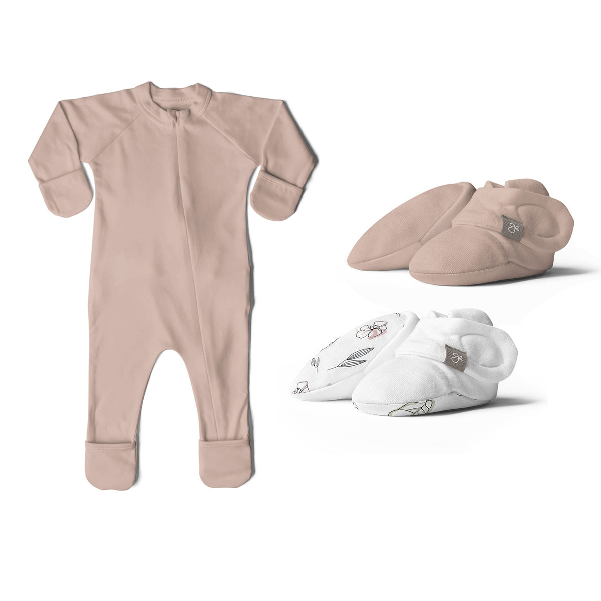 Goumikids 0-3M Unisex Baby Footie Pajamas with Booties (2 Pairs), Rose/Floral - VMInnovations