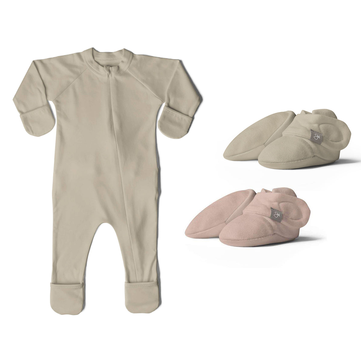 Goumikids 0-3M Unisex Baby Footie Pajamas with Booties (2 Pairs), Soybean/Rose - VMInnovations