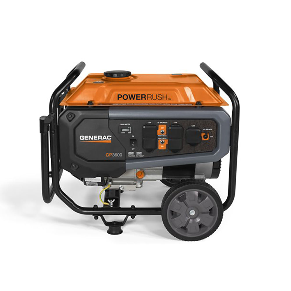 Generac GP Series 3600 Watt Max Gas Powered Camping Rolling Portable Generator