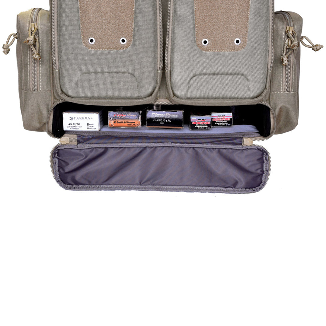 GPS Tactical Rolling Range Case Bag For Shooting Gear, 10 Handguns, & Ammo, Tan - VMInnovations