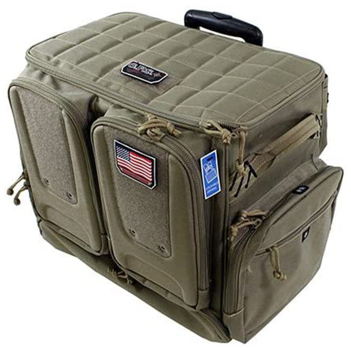 GPS Tactical Rolling Range Case Bag For Shooting Gear, 10 Handguns, & Ammo, Tan - VMInnovations