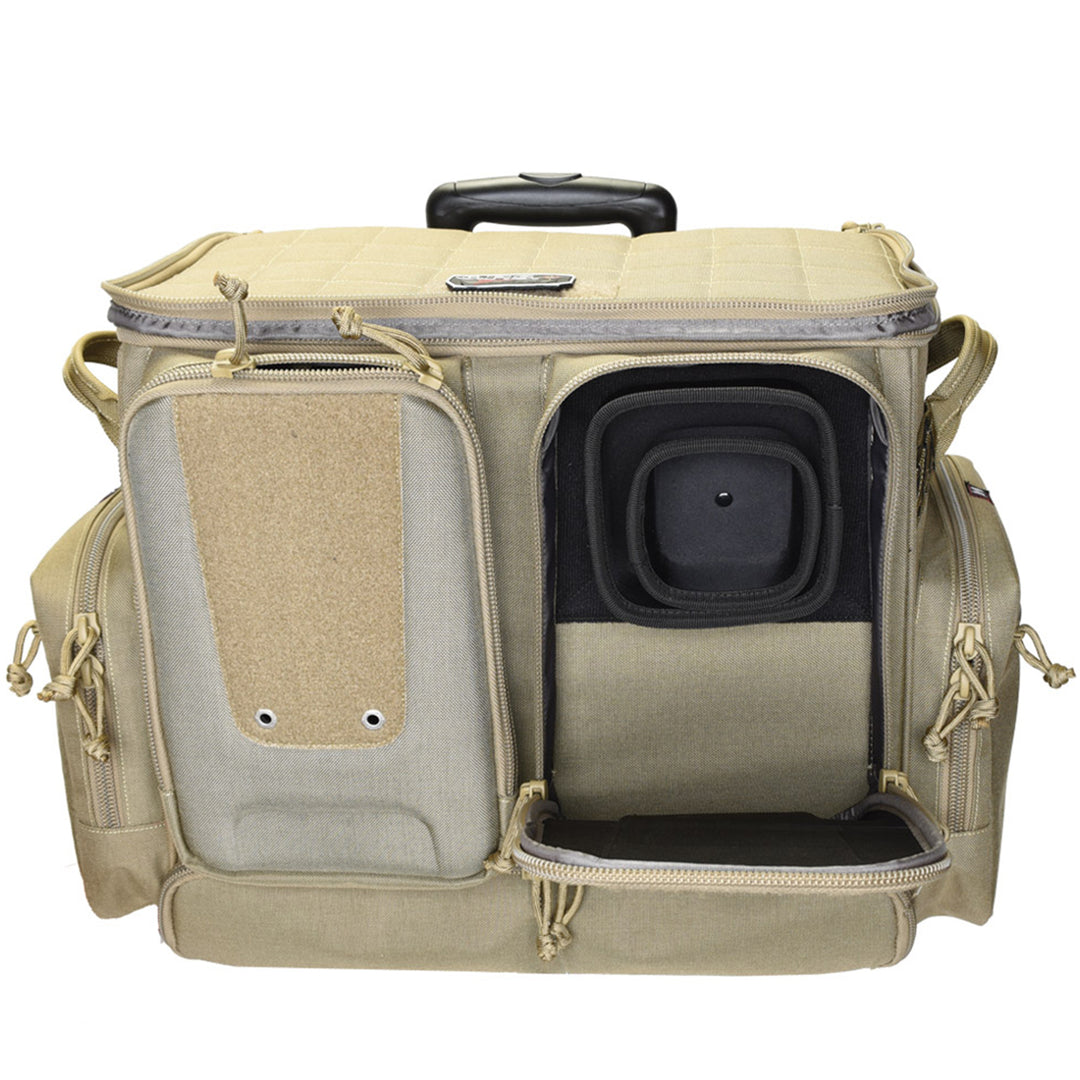 GPS Tactical Rolling Range Case Bag For Shooting Gear, 10 Handguns, & Ammo, Tan - VMInnovations